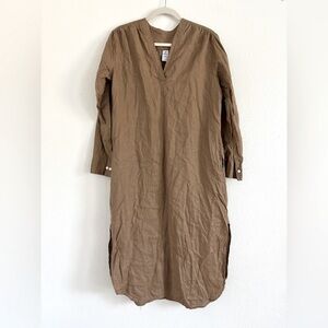 FELIX Linen Shirt Pullover Midi Dress Brown - VNeck - NWOT - Medium -Long Sleeve